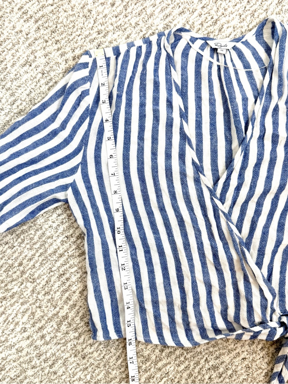 Rails Raquel Echo Stripe Linen Blend Wrap Top Blue and White Stripe Wrap Top XS - Picture 10 of 11